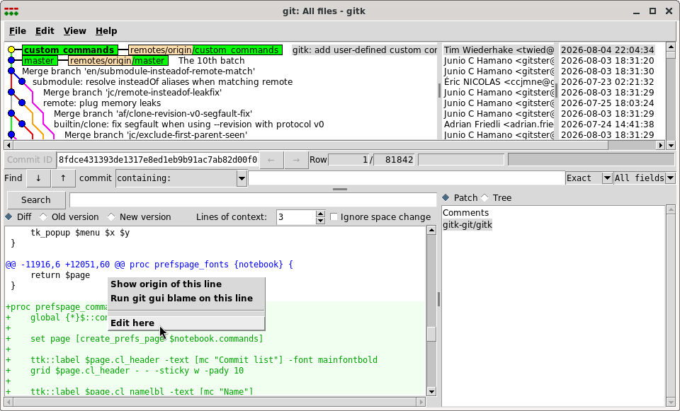 Custom commands in the diff view context
menu